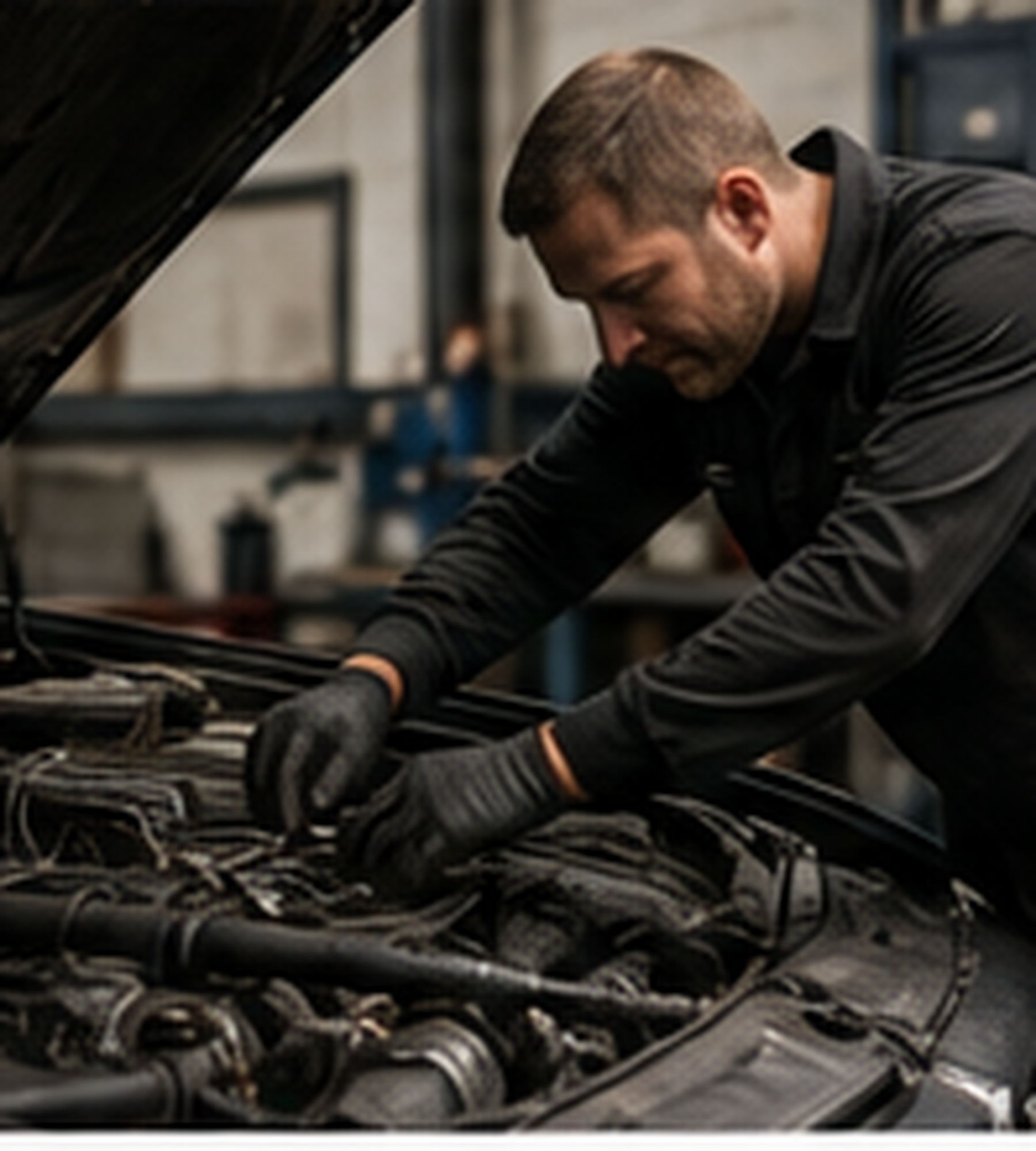 Generated image — photo of a mechanic inspecting a used engine